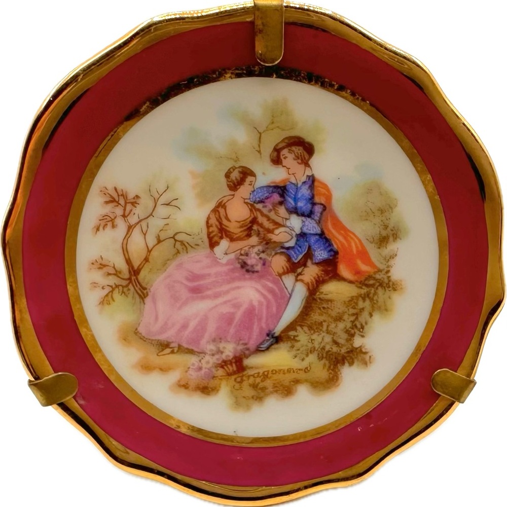 Small pink porcelain plate made in Limoges, France Collectible-Great Condition